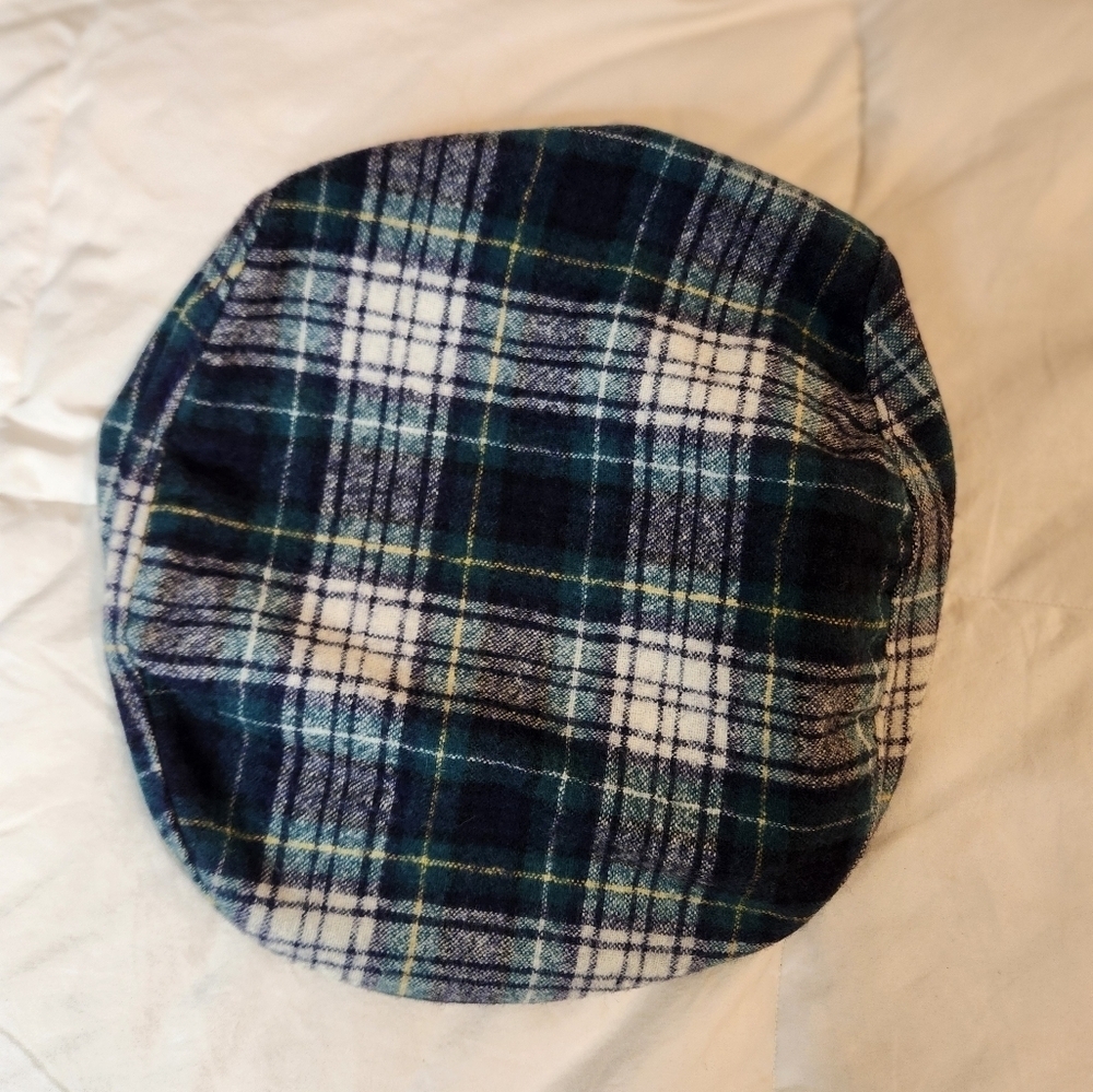 Plaid Beret Pendleton Wool Hat in Blue and White Size Small